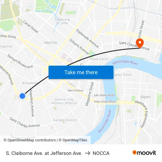 S. Claiborne Ave. at Jefferson Ave. to NOCCA map