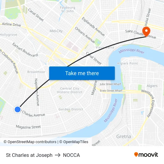 St Charles at Joseph to NOCCA map