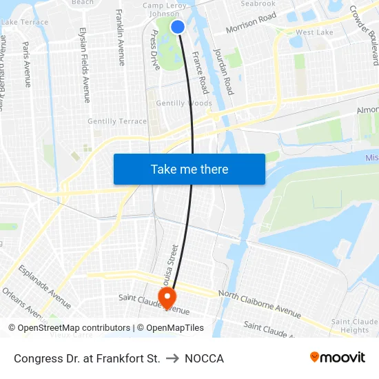 Congress Dr. at Frankfort St. to NOCCA map