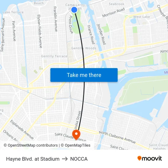 Hayne Blvd. at Stadium to NOCCA map