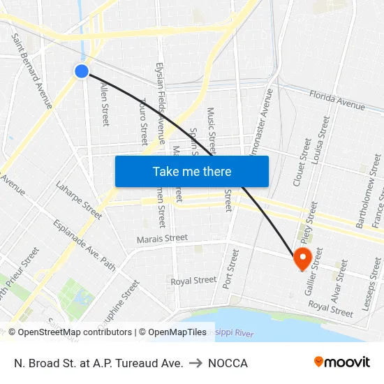 N. Broad St. at A.P. Tureaud Ave. to NOCCA map