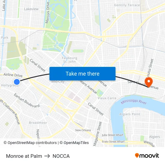 Monroe at Palm to NOCCA map