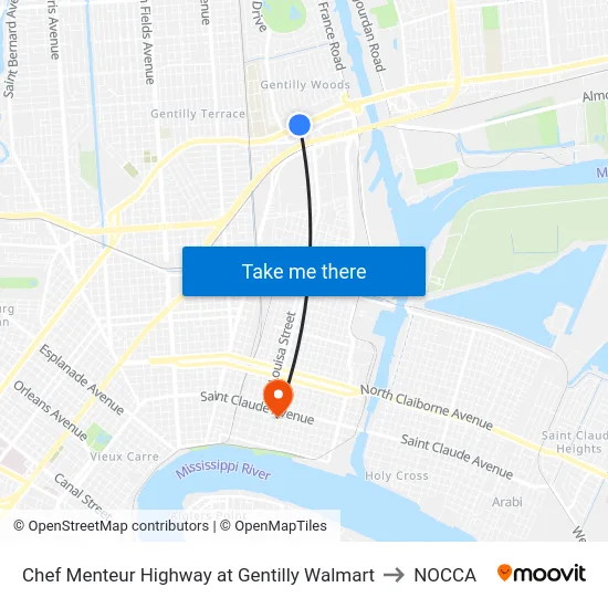 Chef Menteur Highway at Gentilly Walmart to NOCCA map
