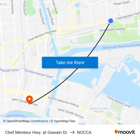 Chef Menteur Hwy. at Gawain Dr. to NOCCA map