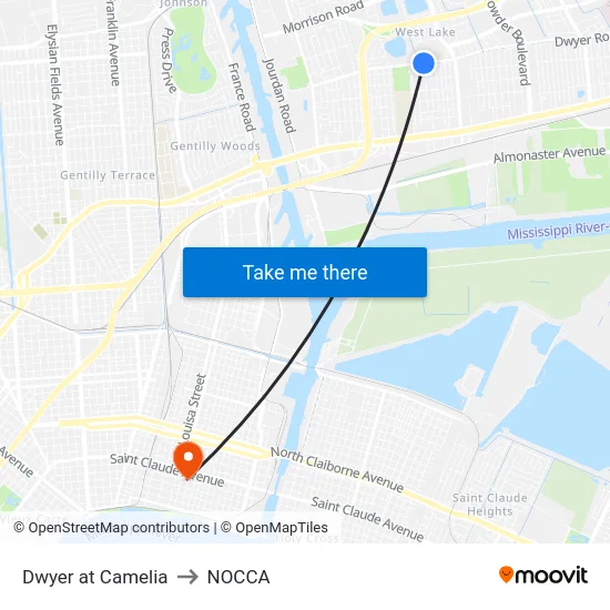 Dwyer at Camelia to NOCCA map