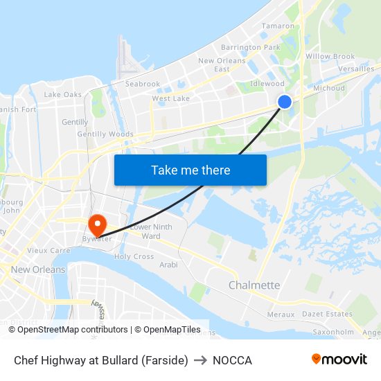Chef Highway at Bullard (Farside) to NOCCA map