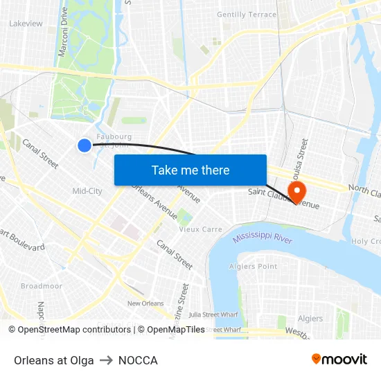 Orleans at Olga to NOCCA map