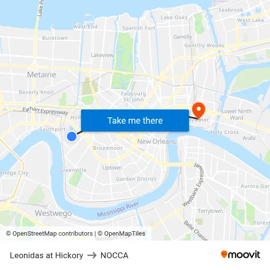 Leonidas at Hickory to NOCCA map