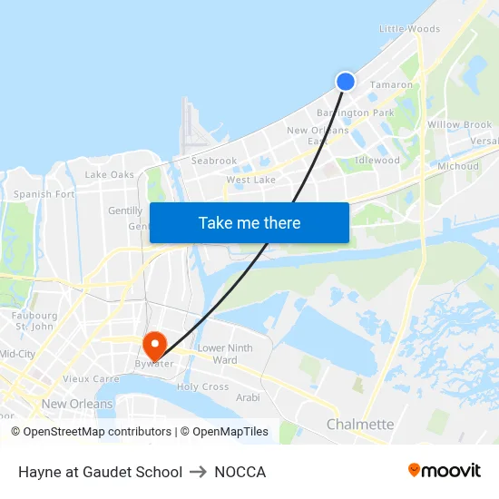Hayne at Gaudet School to NOCCA map