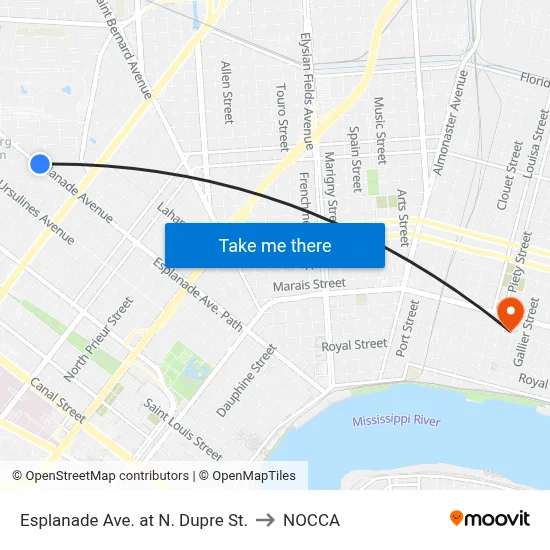 Esplanade Ave. at N. Dupre St. to NOCCA map