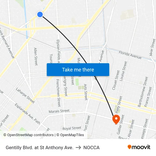 Gentilly Blvd. at St Anthony Ave. to NOCCA map