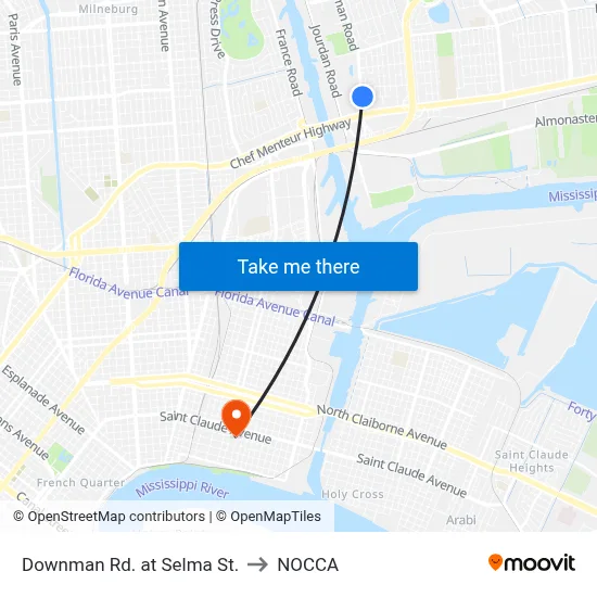 Downman Rd. at Selma St. to NOCCA map