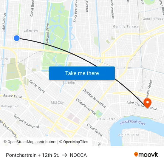 Pontchartrain + 12th St. to NOCCA map