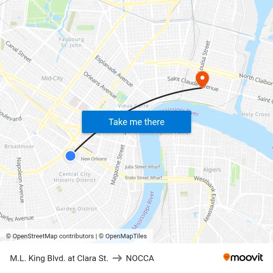 M.L. King Blvd. at Clara St. to NOCCA map