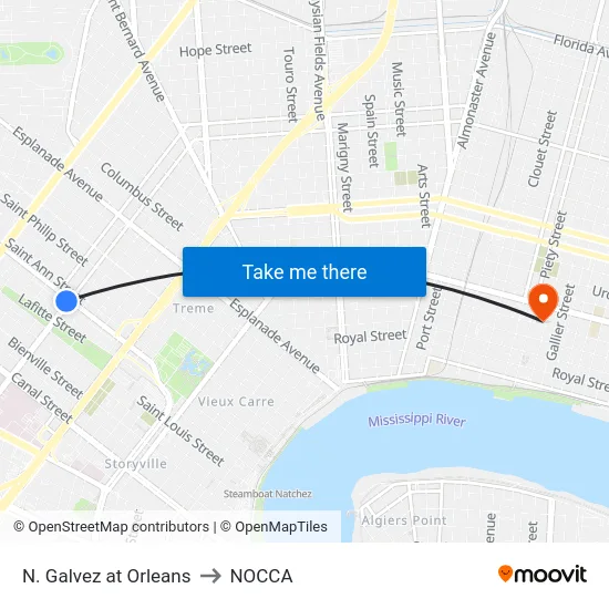 N. Galvez at Orleans to NOCCA map