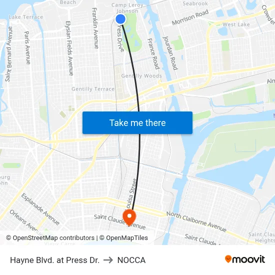 Hayne Blvd. at Press Dr. to NOCCA map