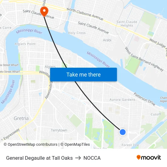 General Degaulle at Tall Oaks to NOCCA map