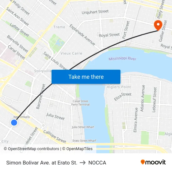 Simon Bolivar Ave. at Erato St. to NOCCA map