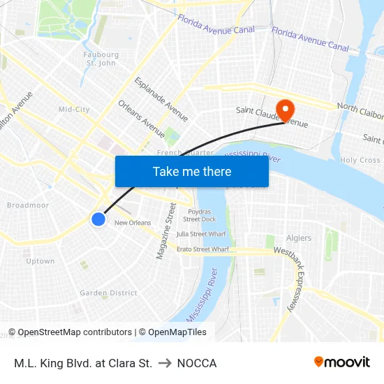 M.L. King Blvd. at Clara St. to NOCCA map