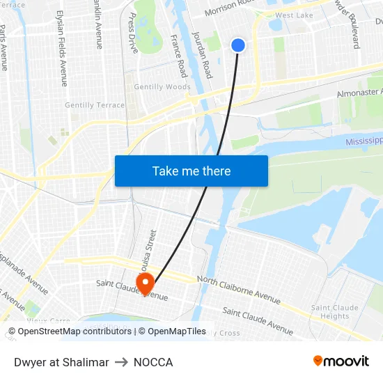 Dwyer at Shalimar to NOCCA map