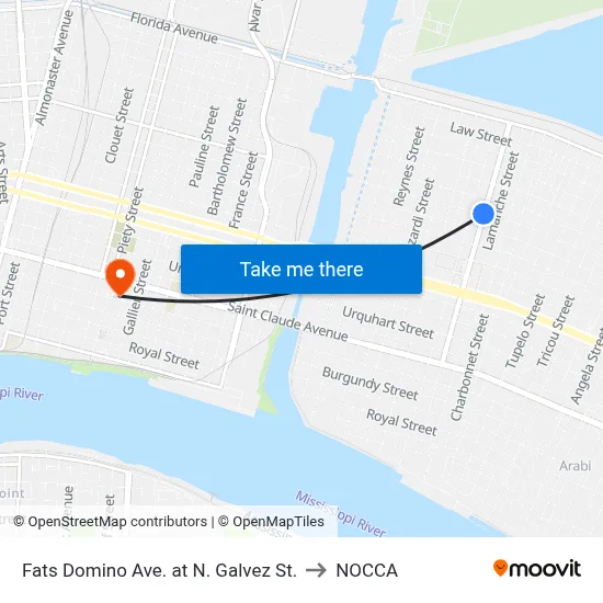 Fats Domino Ave. at N. Galvez St. to NOCCA map