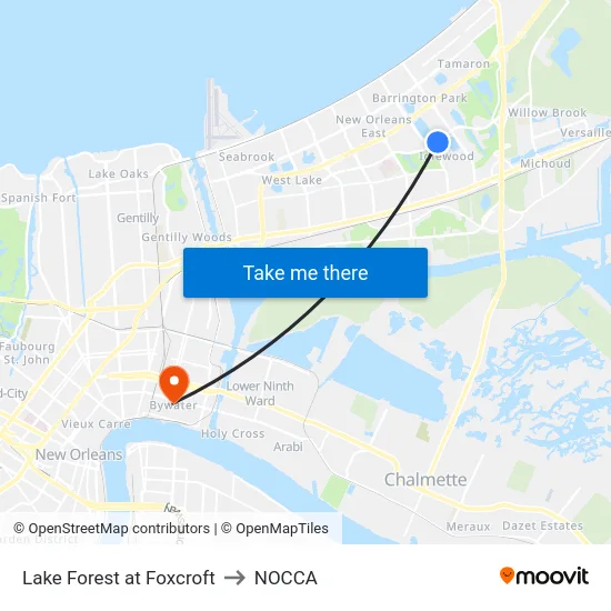 Lake Forest at Foxcroft to NOCCA map