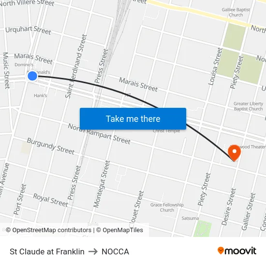 St Claude at Franklin to NOCCA map