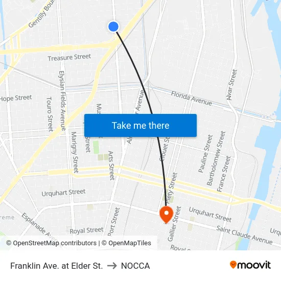 Franklin Ave. at Elder St. to NOCCA map