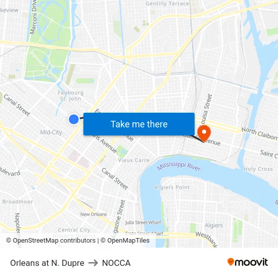 Orleans at N. Dupre to NOCCA map