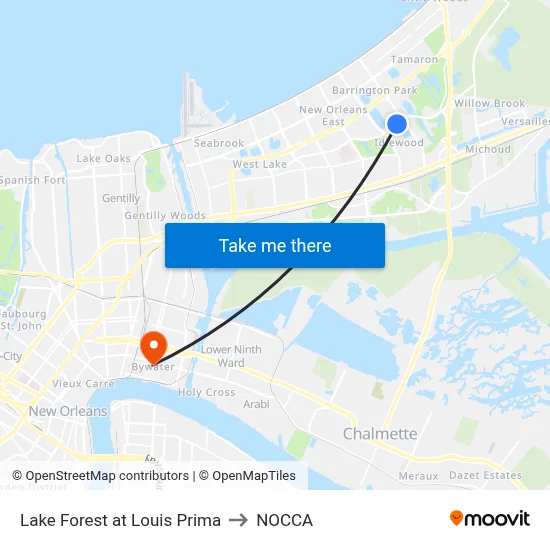 Lake Forest at Louis Prima to NOCCA map