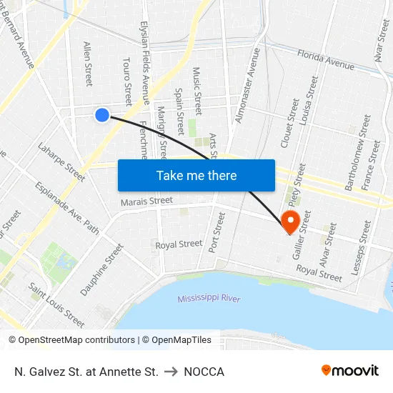 N. Galvez St. at Annette St. to NOCCA map