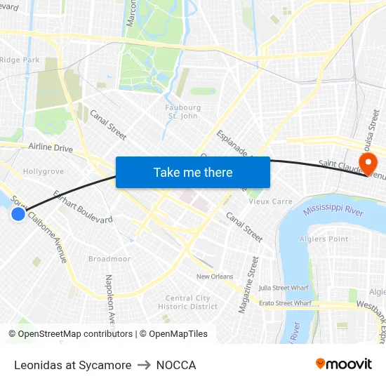 Leonidas at Sycamore to NOCCA map
