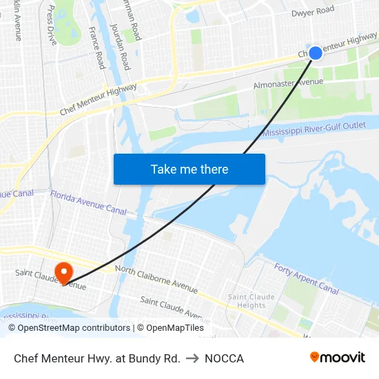 Chef Menteur Hwy. at Bundy Rd. to NOCCA map