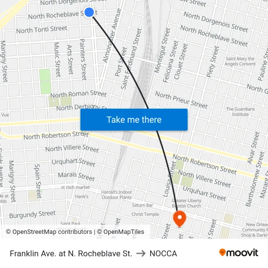 Franklin Ave. at N. Rocheblave St. to NOCCA map
