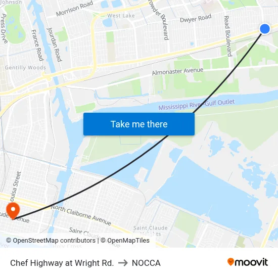 Chef Highway at Wright Rd. to NOCCA map
