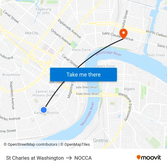 St Charles at Washington to NOCCA map