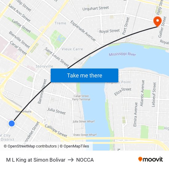 M L King at Simon Bolivar to NOCCA map