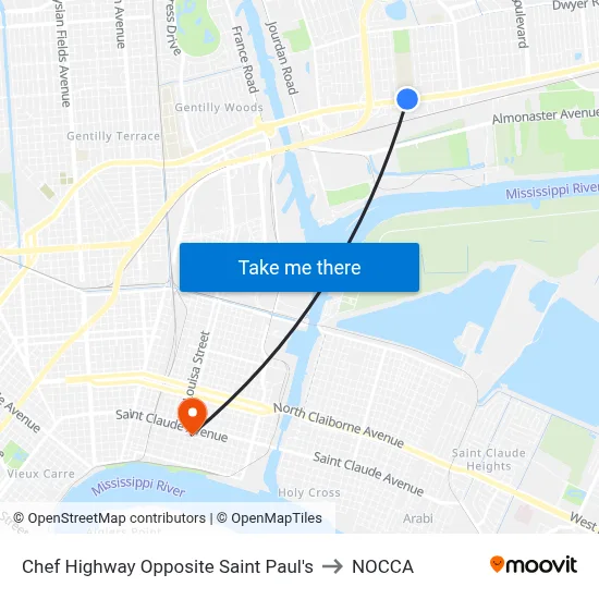 Chef Highway Opposite Saint Paul's to NOCCA map