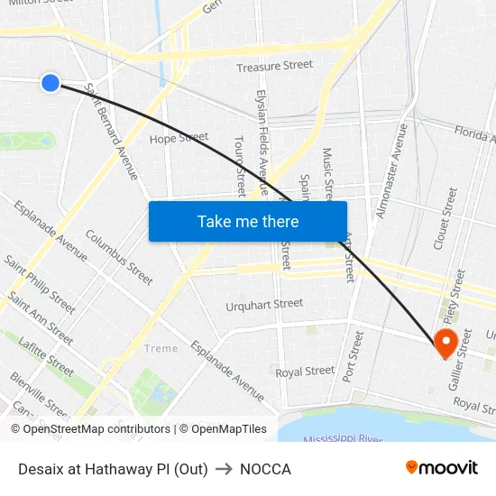 Desaix Blvd. at Hathaway Pl. to NOCCA map