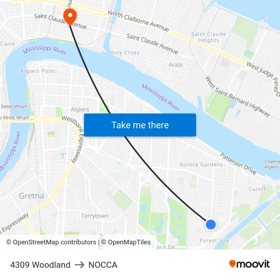 4309 Woodland to NOCCA map