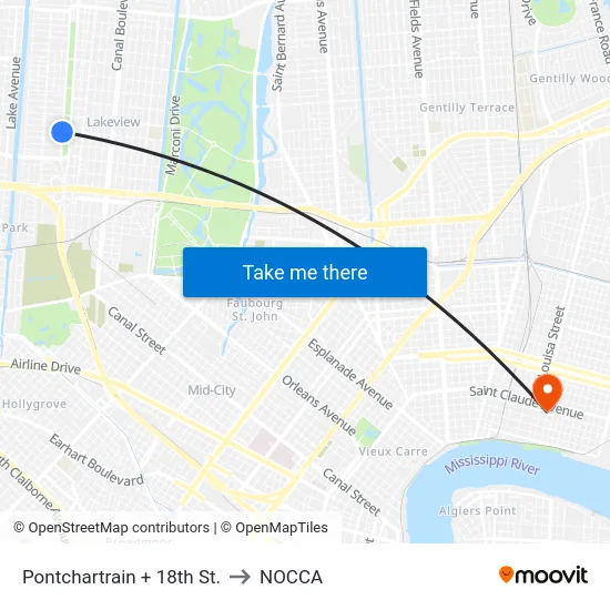 Pontchartrain + 18th St. to NOCCA map