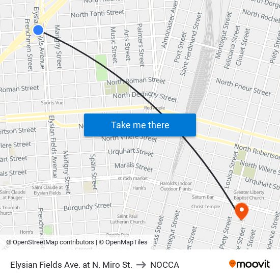 Elysian Fields Ave. at N. Miro St. to NOCCA map