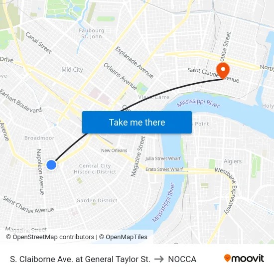 S. Claiborne Ave. at General Taylor St. to NOCCA map