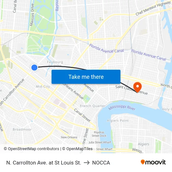 N. Carrollton Ave. at St Louis St. to NOCCA map