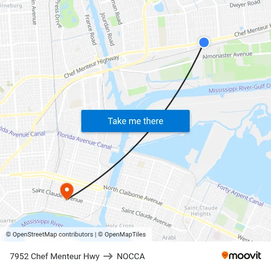 7952 Chef Menteur Hwy to NOCCA map