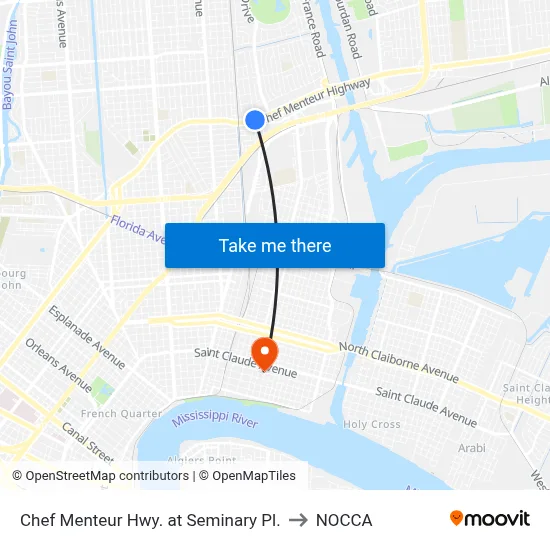 Chef Menteur Hwy. at Seminary Pl. to NOCCA map