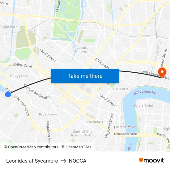 Leonidas at Sycamore to NOCCA map