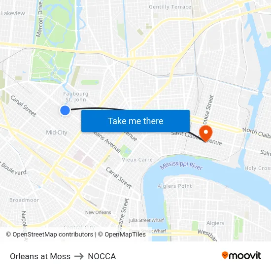 Orleans at Moss to NOCCA map
