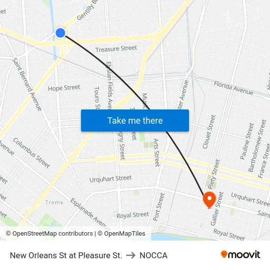 New Orleans St at Pleasure St. to NOCCA map