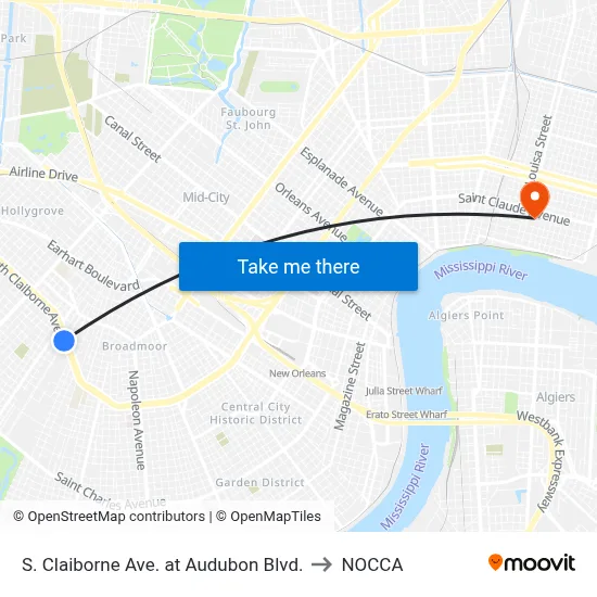S. Claiborne Ave. at Audubon Blvd. to NOCCA map